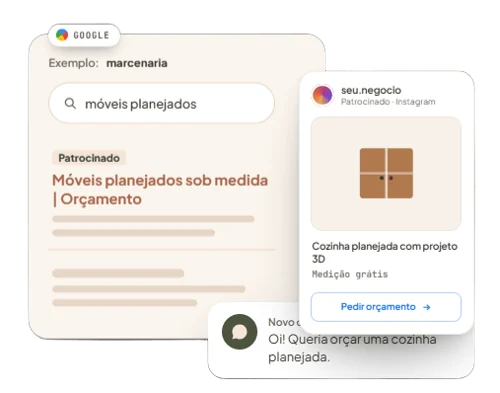 Exemplo ilustrativo de anúncios no Google e Instagram